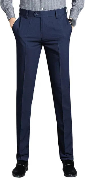Men's Solid Slim Fit Dress Pant Classic Straight Leg Casual Suit Pant Lightweight Business Party Trousers