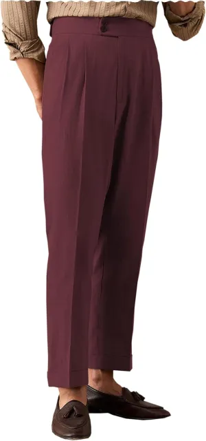 Men's Summer Naples Casual Linen Pants Retro Flat Front Straight Western Gurkha Trousers