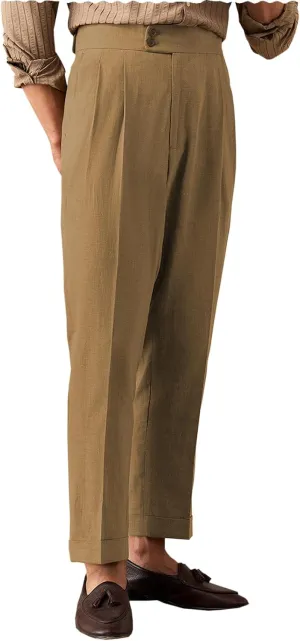 Men's Summer Naples Casual Linen Pants Retro Flat Front Straight Western Gurkha Trousers