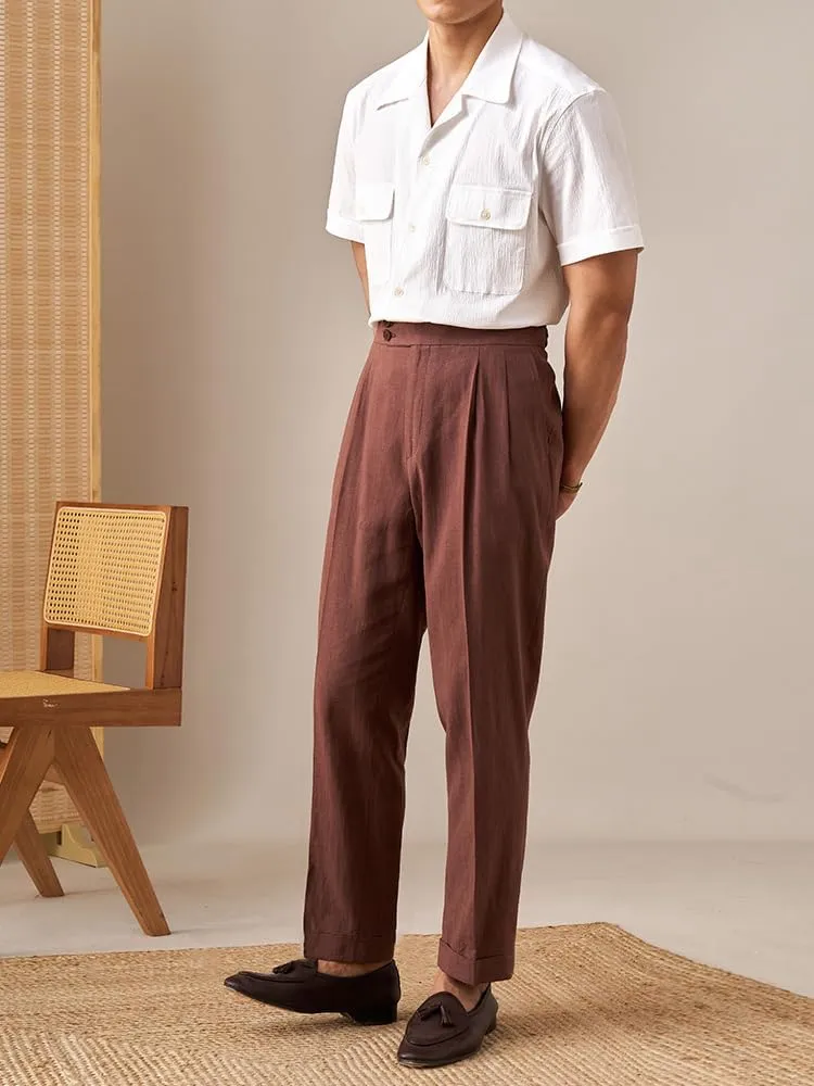 Men's Summer Naples Casual Linen Pants Retro Flat Front Straight Western Gurkha Trousers