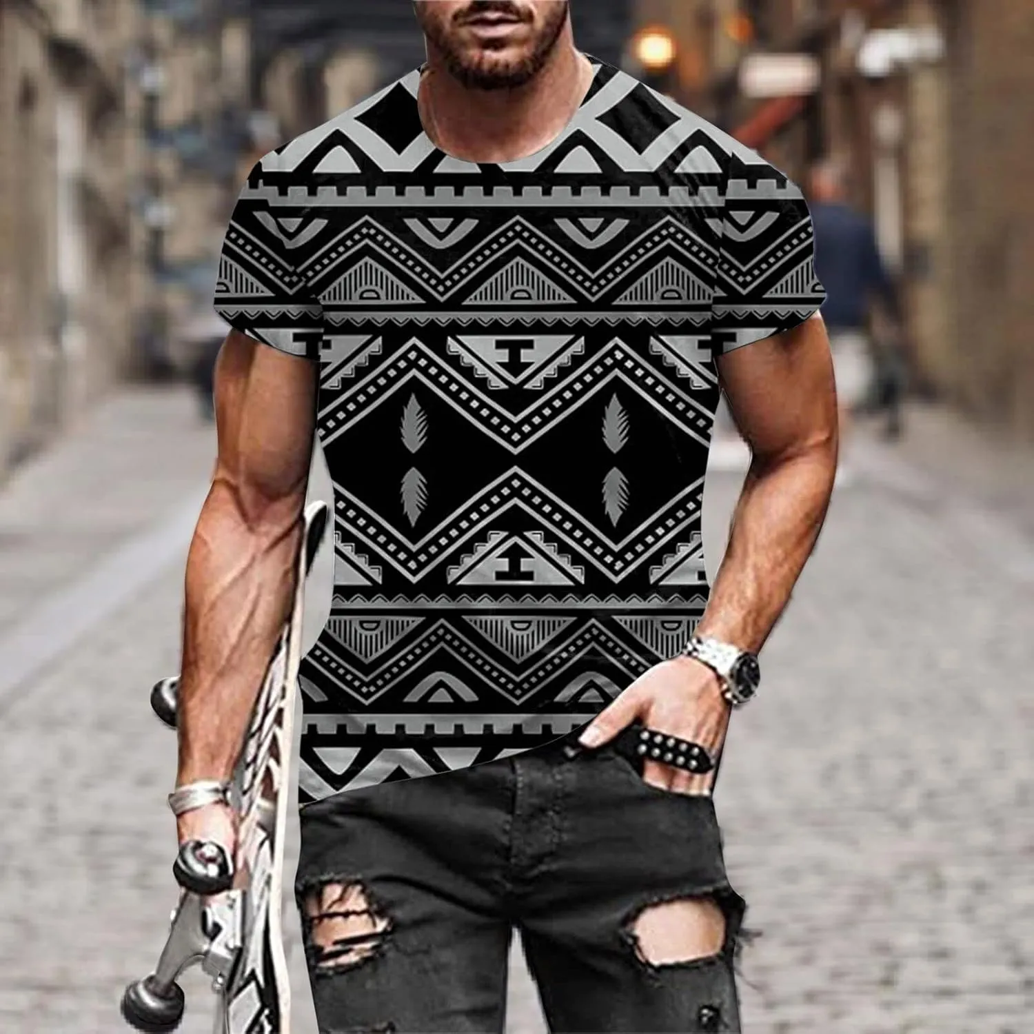 Mens Summer Shirt Rainbow Tie Dye T-Shirt Summer Casual Short Sleeve Tops Cool 3D Printing Muscle Workout Tees Blouse
