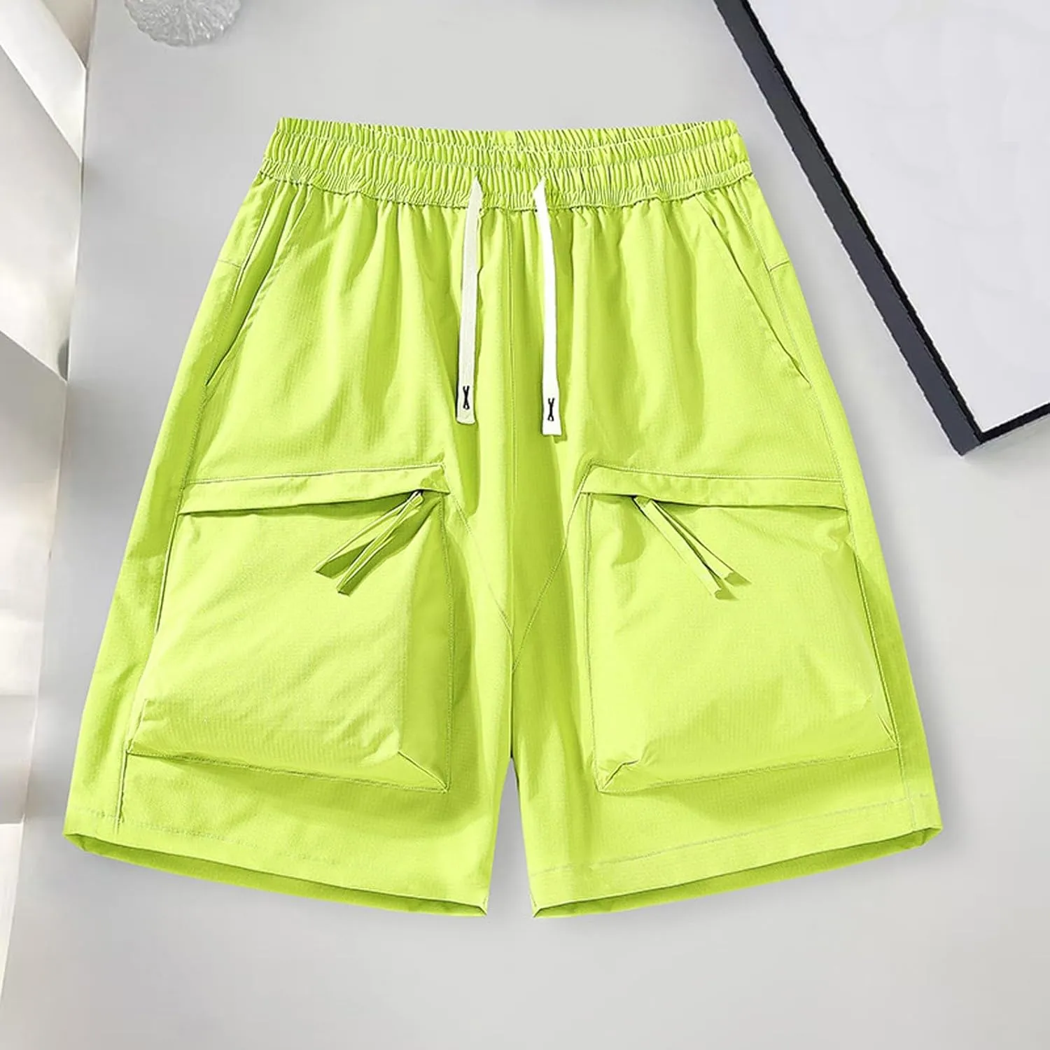 Men's Summer Swim Trunks, Quick Dry Surf Boardshorts, Solid Color Breathable Beach Bathing Suit Shorts with Mesh Lining
