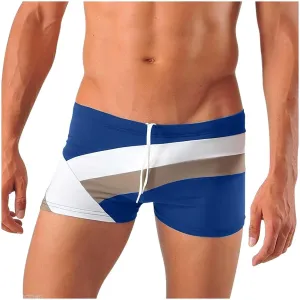 Men's Surf Swimwear Basic Boxers Long Swim Truncks Beach Sport Boxers Vintage Color Block Board Shorts Swimsuit