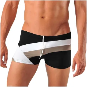 Men's Surf Swimwear Basic Boxers Long Swim Truncks Beach Sport Boxers Vintage Color Block Board Shorts Swimsuit
