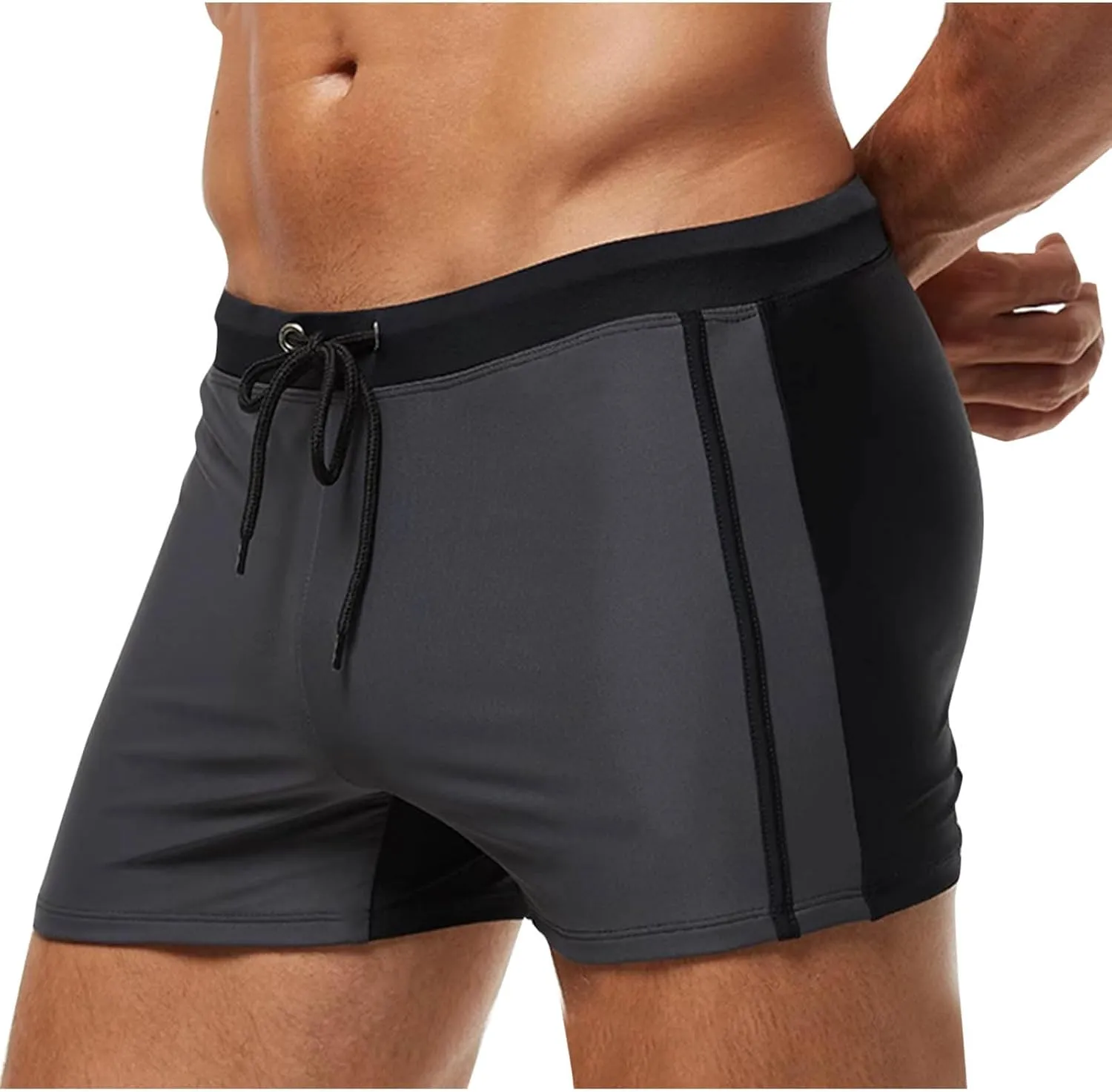 Mens Swim Trunks Stretch Elastic Quick Dry Swimwear Briefs Sexy Hot Body Drawstring Surf Square Leg Bathing Suit
