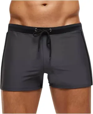 Mens Swim Trunks Stretch Elastic Quick Dry Swimwear Briefs Sexy Hot Body Drawstring Surf Square Leg Bathing Suit