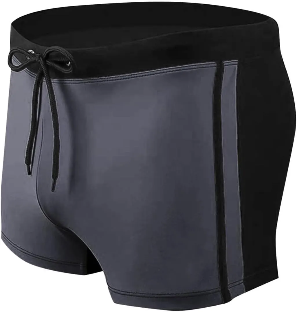 Mens Swim Trunks Stretch Elastic Quick Dry Swimwear Briefs Sexy Hot Body Drawstring Surf Square Leg Bathing Suit
