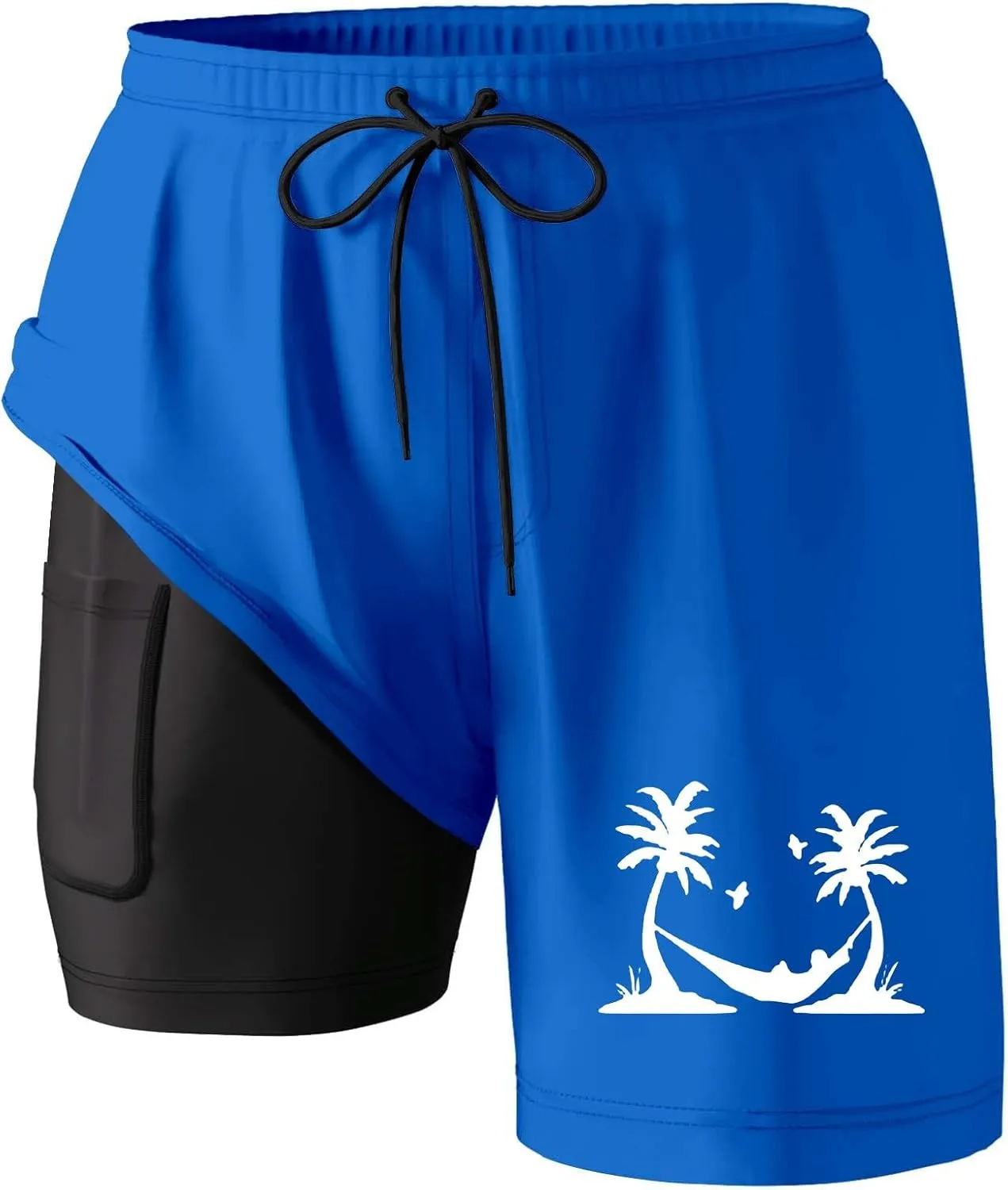Mens Swim Trunks with Compression Liner 2-in Quick-Dry Board Beach Shorts Drawstring Bathing Suits with Pockets