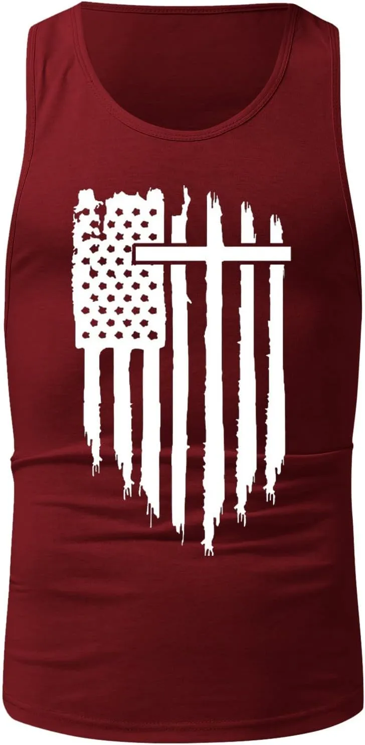 Mens Tank Tops Graphic Men's American Flag Tank Tops USA Flag Sleeveless T-Shirt Gym Workout Patriotic Tees