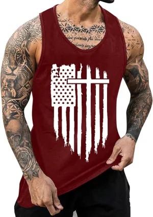 Mens Tank Tops Graphic Men's American Flag Tank Tops USA Flag Sleeveless T-Shirt Gym Workout Patriotic Tees