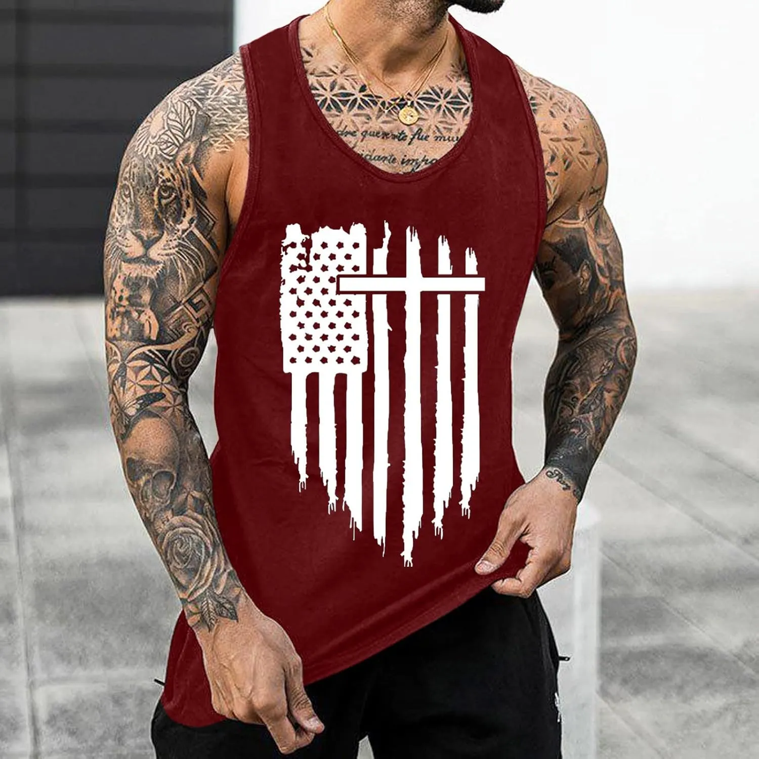 Mens Tank Tops Graphic Men's American Flag Tank Tops USA Flag Sleeveless T-Shirt Gym Workout Patriotic Tees