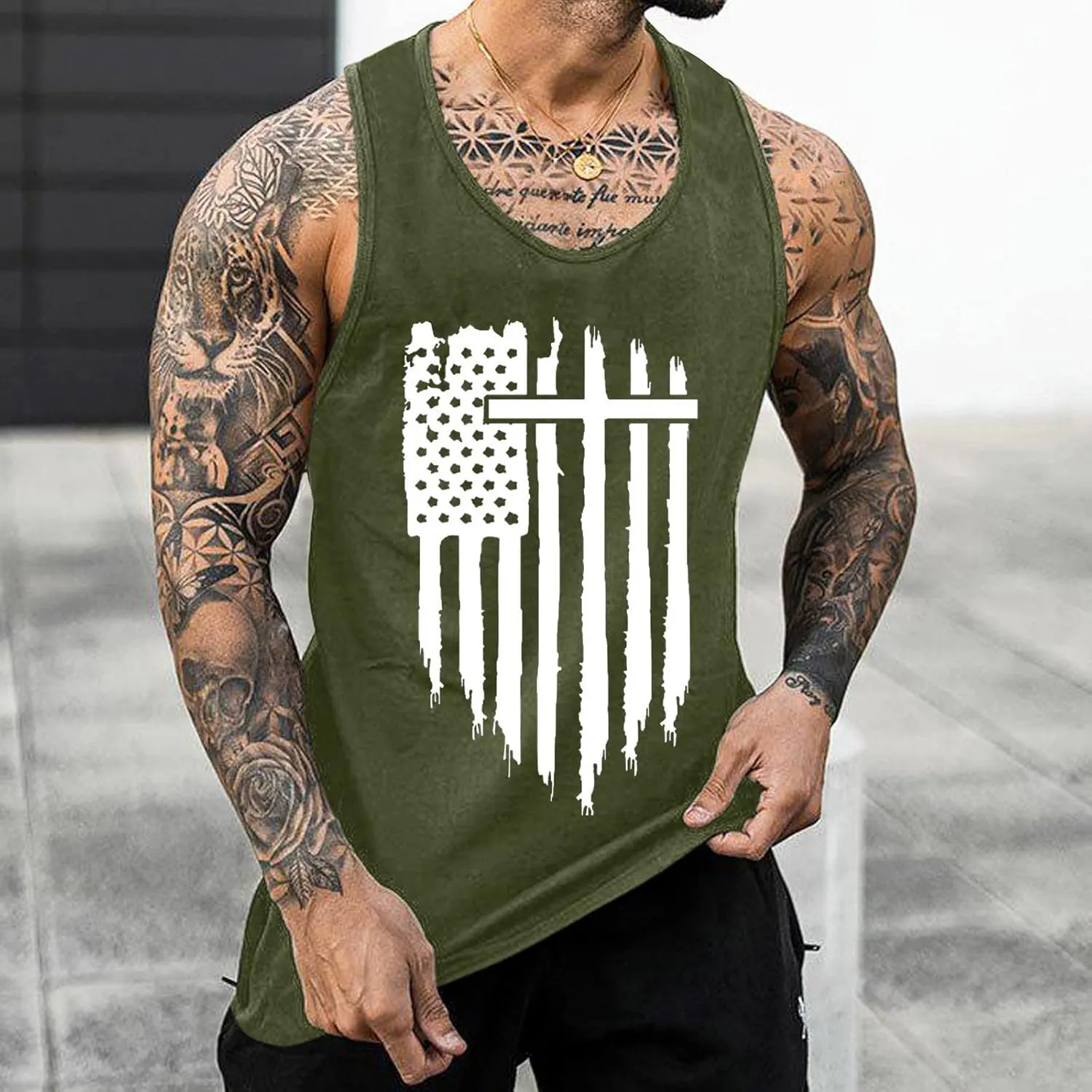 Mens Tank Tops Graphic Men's American Flag Tank Tops USA Flag Sleeveless T-Shirt Gym Workout Patriotic Tees