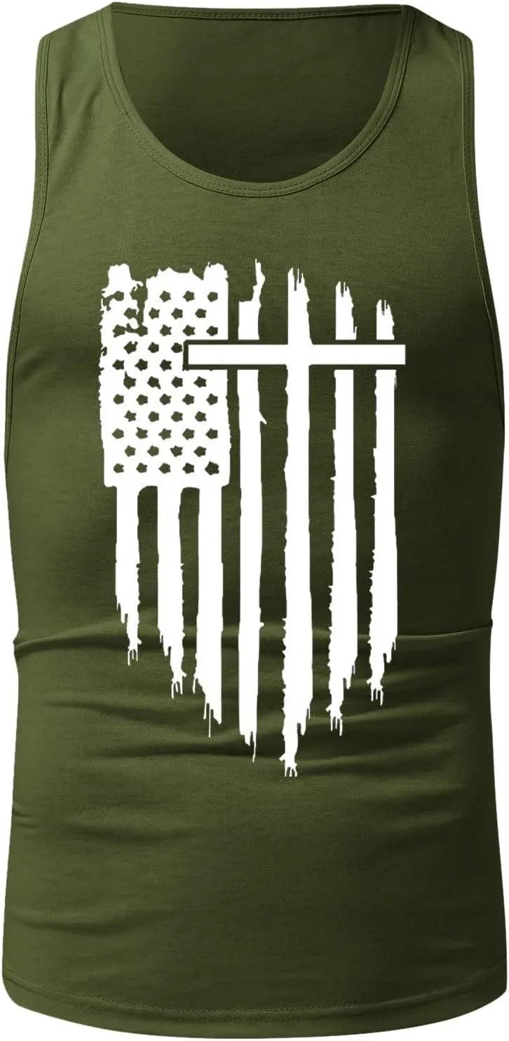 Mens Tank Tops Graphic Men's American Flag Tank Tops USA Flag Sleeveless T-Shirt Gym Workout Patriotic Tees