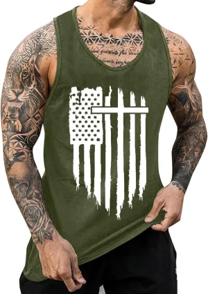 Mens Tank Tops Graphic Men's American Flag Tank Tops USA Flag Sleeveless T-Shirt Gym Workout Patriotic Tees