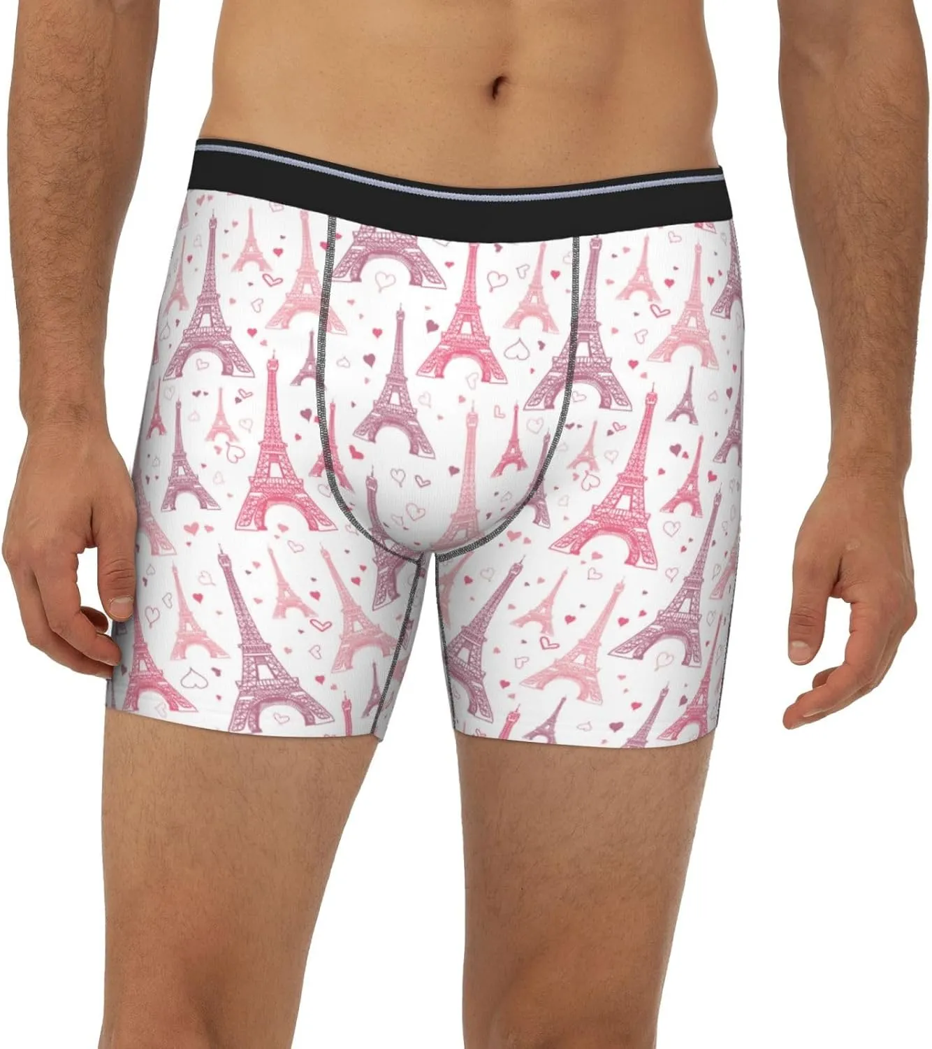 Mens Underwear Boxer Briefs - Soft Breathable pink Eiffel Towers Men Underwear Boxer Briefs