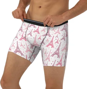 Mens Underwear Boxer Briefs - Soft Breathable pink Eiffel Towers Men Underwear Boxer Briefs
