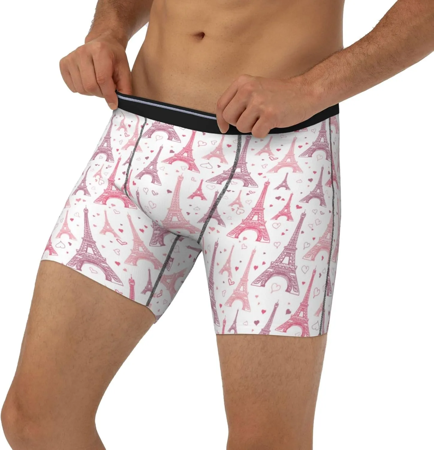 Mens Underwear Boxer Briefs - Soft Breathable pink Eiffel Towers Men Underwear Boxer Briefs