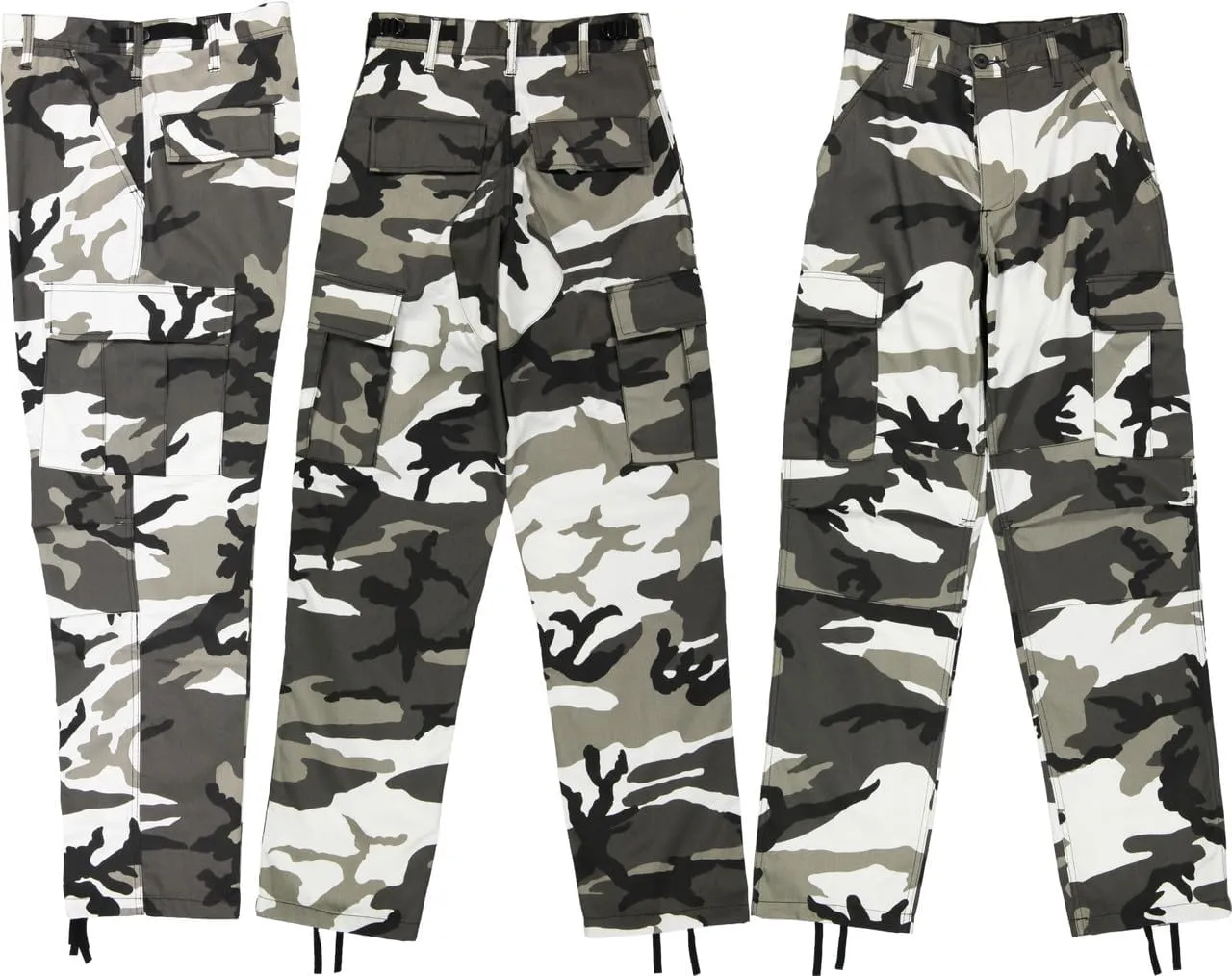 Men's Urban City Camo Cargo Pants | Military BDU Fatigues, Snow Black & White Camouflage Cargo Trousers