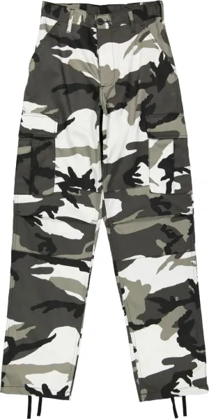 Men's Urban City Camo Cargo Pants | Military BDU Fatigues, Snow Black & White Camouflage Cargo Trousers