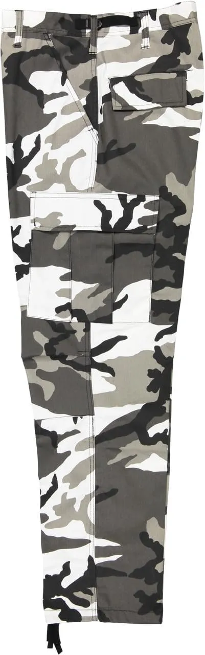 Men's Urban City Camo Cargo Pants | Military BDU Fatigues, Snow Black & White Camouflage Cargo Trousers