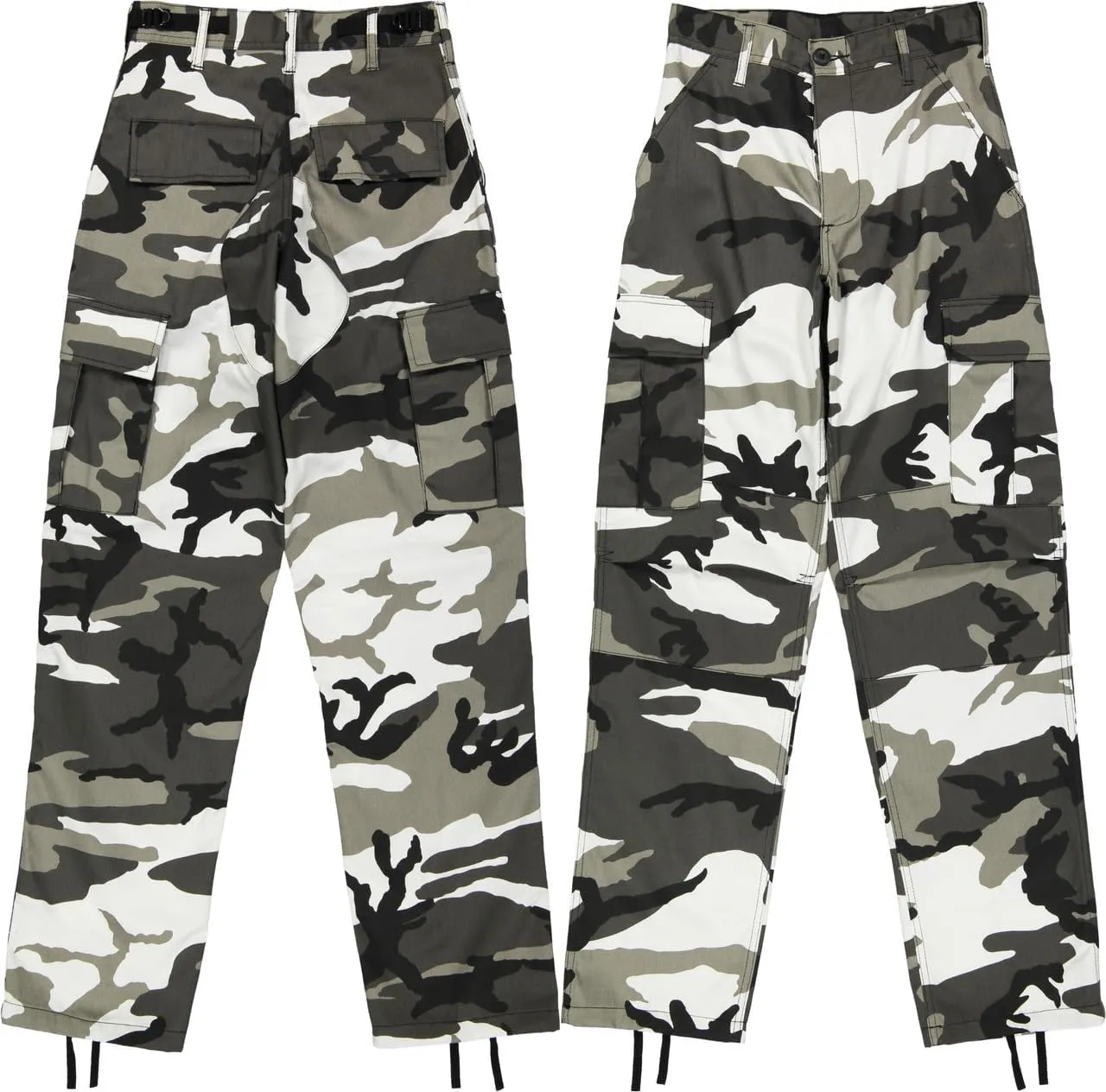 Men's Urban City Camo Cargo Pants | Military BDU Fatigues, Snow Black & White Camouflage Cargo Trousers