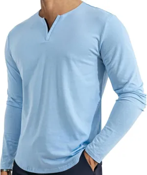 Men's V Neck Long Sleeve Shirts Casual Henley Cotton T-Shirts Slim Fit Longline Tee Shirts