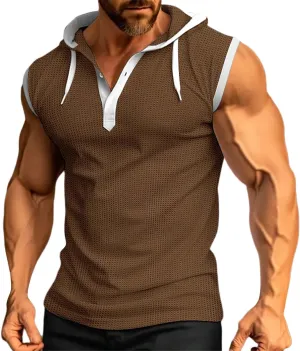 Mens Waffle Tank Tops Hoodie Shirts Sleeveless Gym Hoodies Bodybuilding Muscle Shirts Casual Beach Hippie Shirts