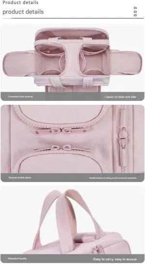 Multifunctional toiletry bag portable lightweight cotton travel storage large cosmetic bag classification multi-layer bag(Pink)