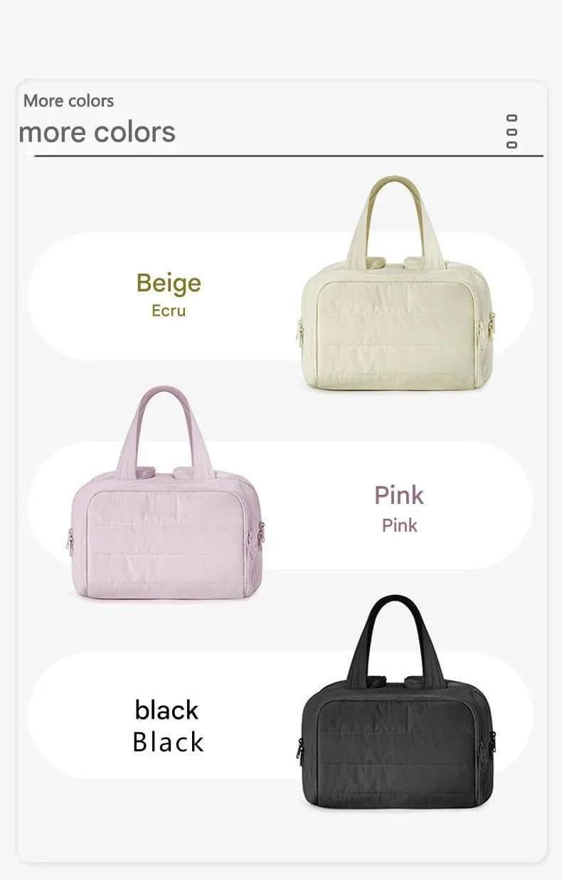 Multifunctional toiletry bag portable lightweight cotton travel storage large cosmetic bag classification multi-layer bag(Pink)