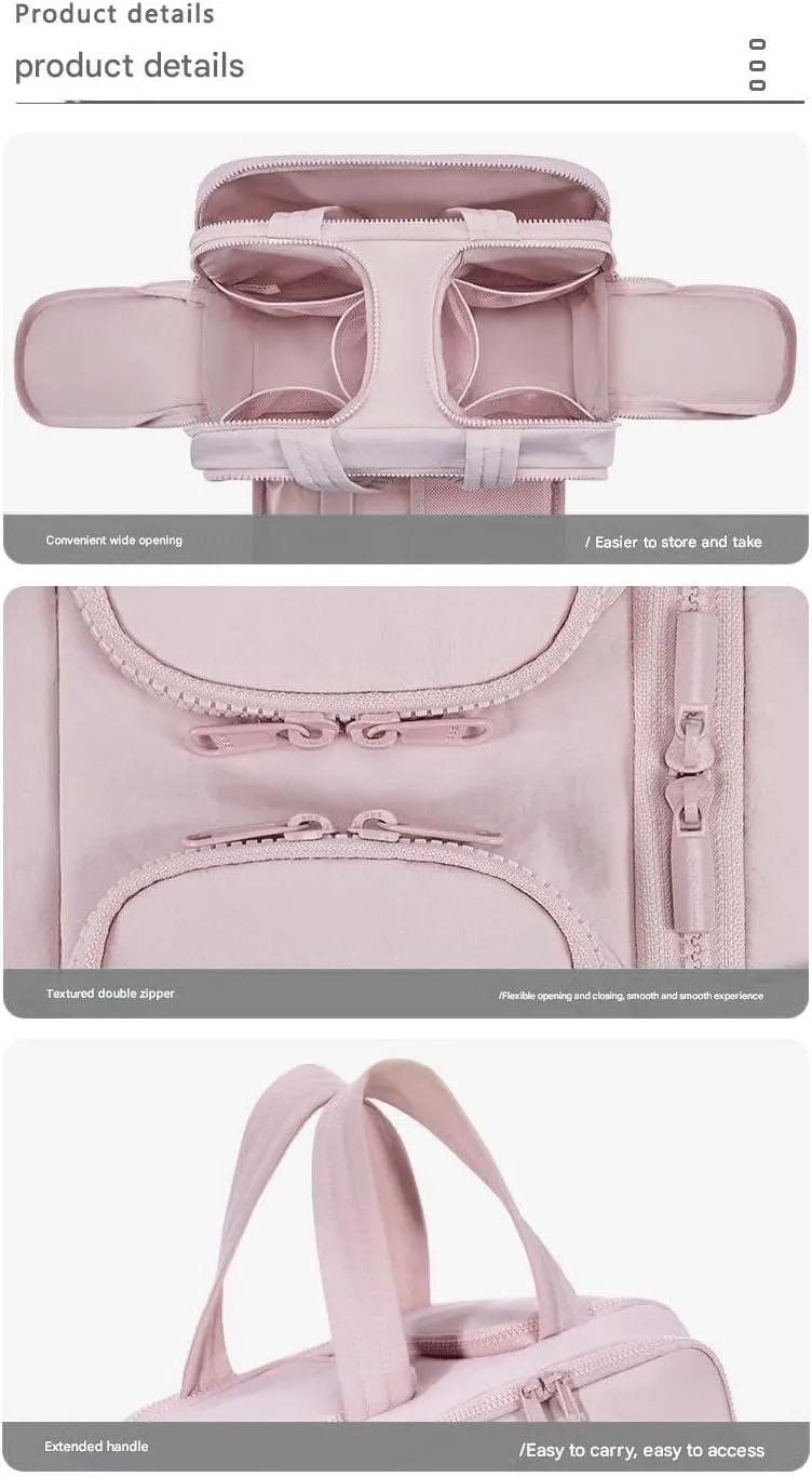 Multifunctional toiletry bag portable lightweight cotton travel storage large cosmetic bag classification multi-layer bag(Pink)