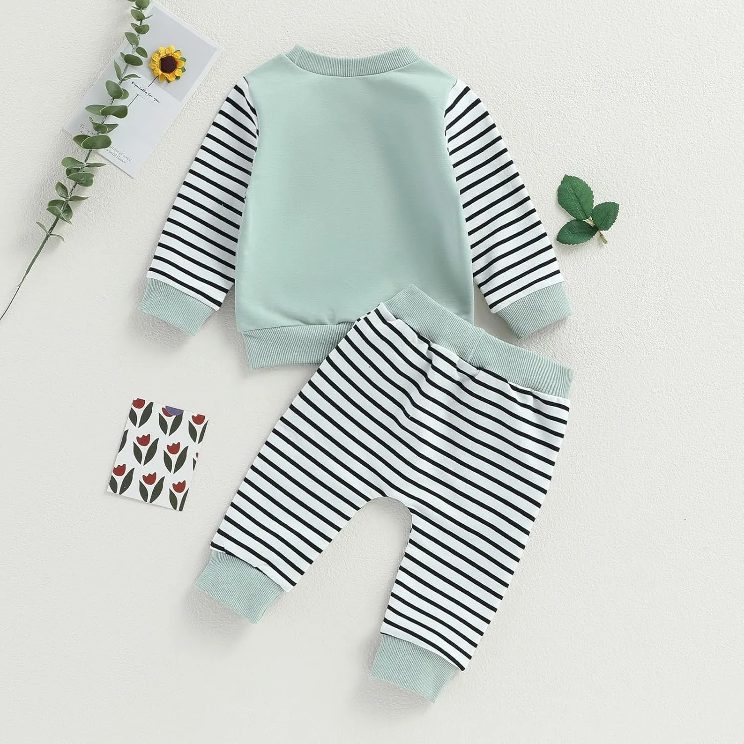 Newborn Baby Boy Girl Clothes Gender Neutral Sweatsuit Unisex Solid Outfit Long Sleeve Warm Pullover Pant Set