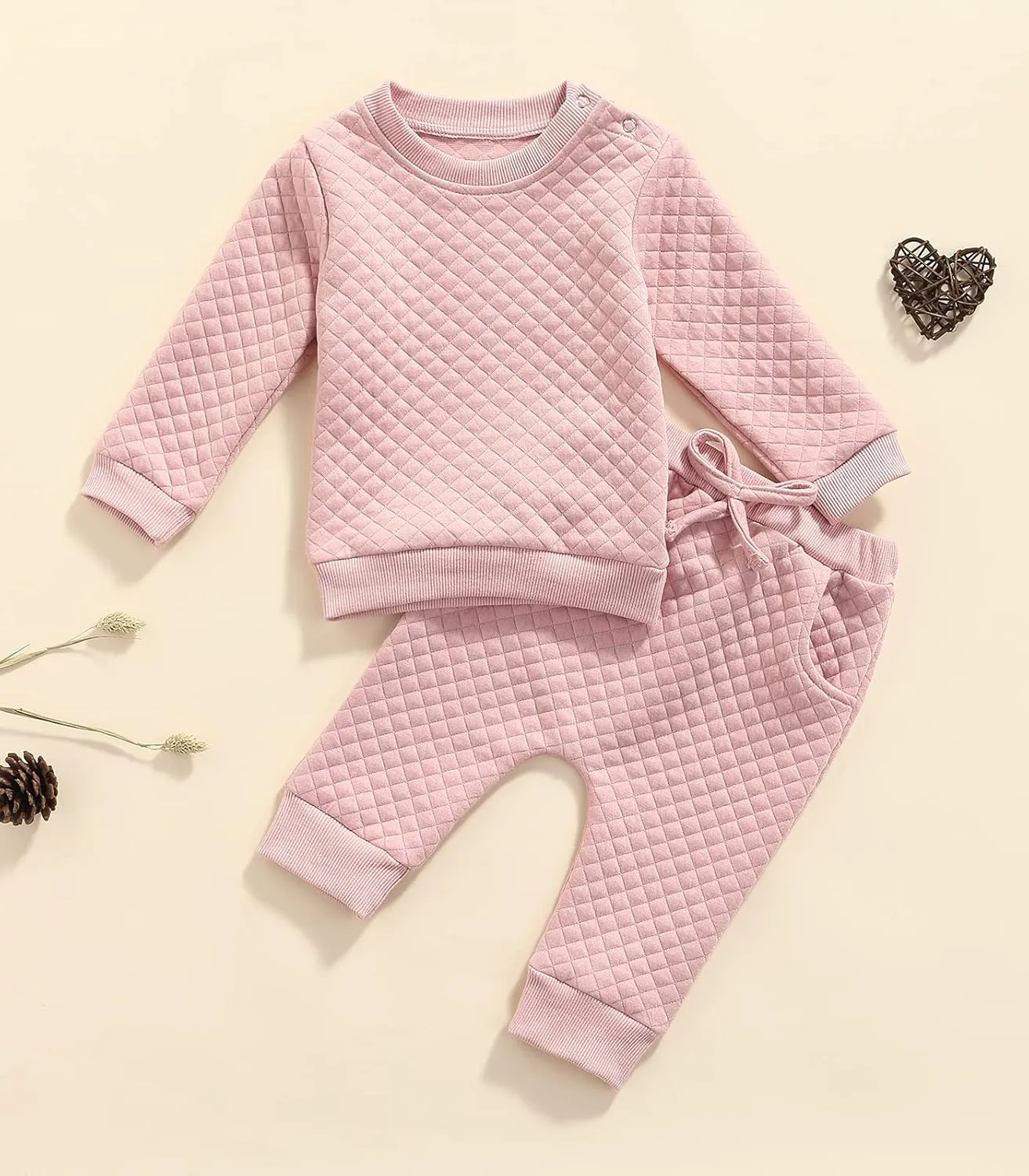 Newborn Baby Boy Girl Clothes Gender Neutral Sweatsuit Unisex Solid Outfit Long Sleeve Warm Pullover Pant Set