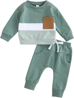 Newborn Baby Boy Girl Clothes Gender Neutral Sweatsuit Unisex Solid Outfit Long Sleeve Warm Pullover Pant Set