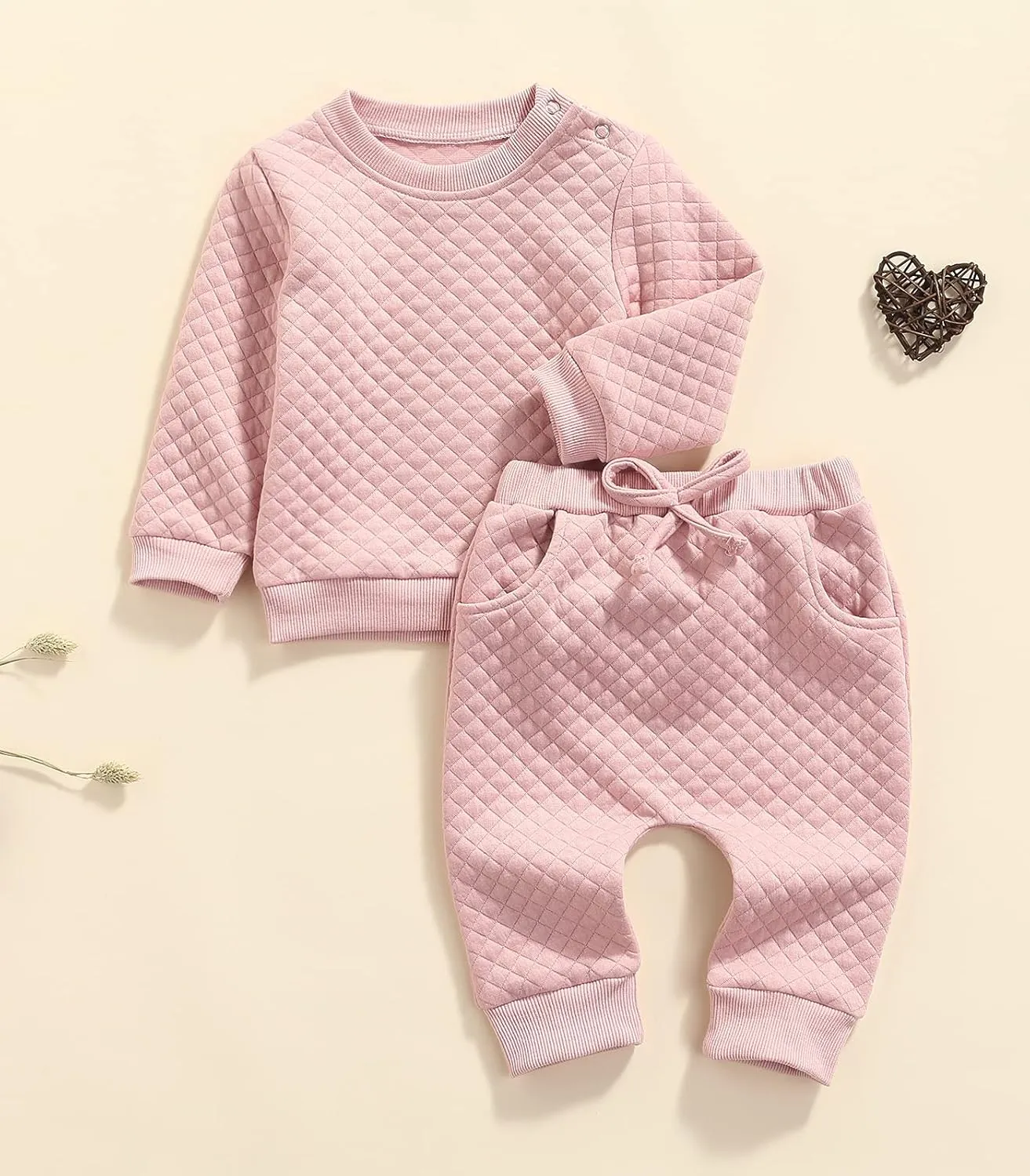 Newborn Baby Boy Girl Clothes Gender Neutral Sweatsuit Unisex Solid Outfit Long Sleeve Warm Pullover Pant Set