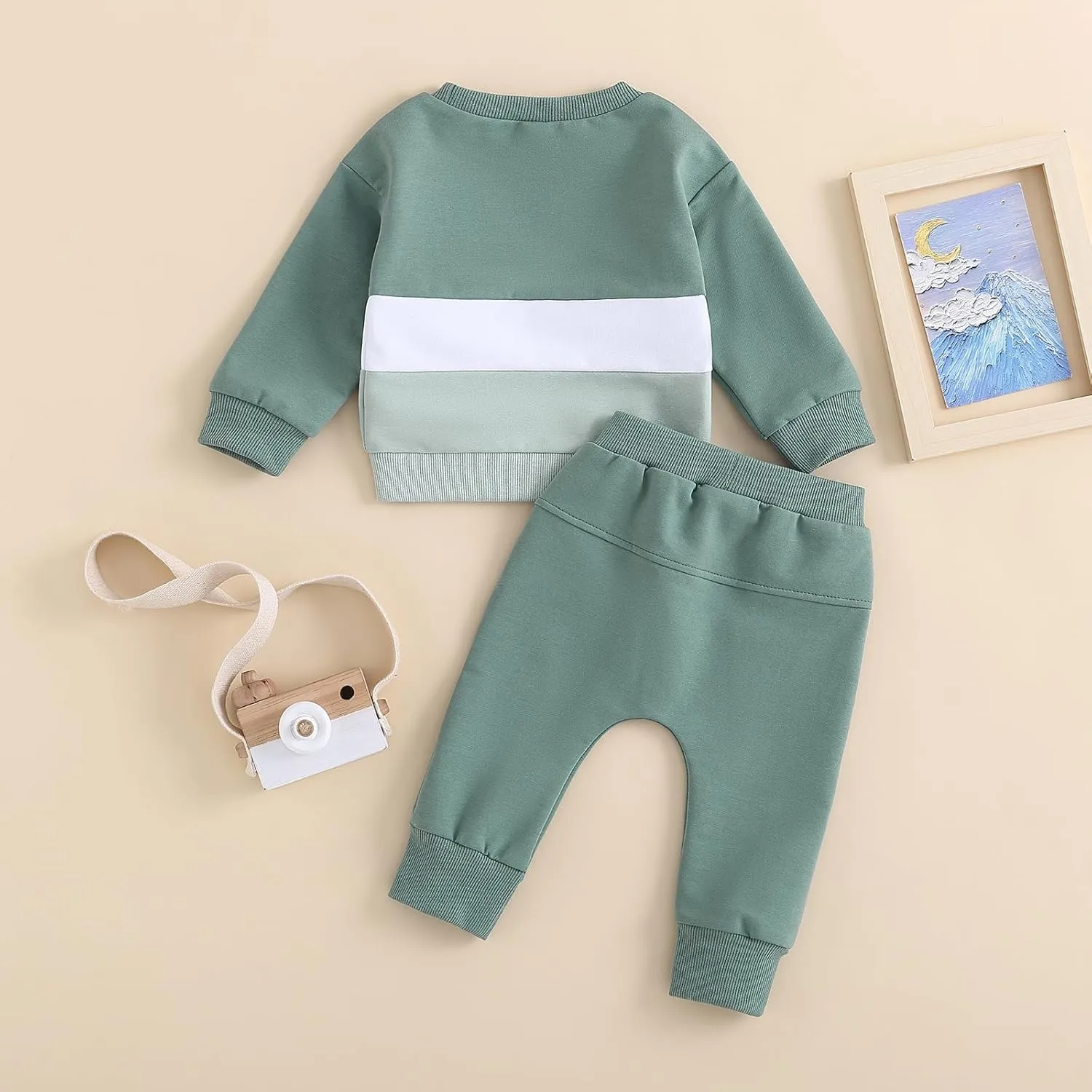 Newborn Baby Boy Girl Clothes Gender Neutral Sweatsuit Unisex Solid Outfit Long Sleeve Warm Pullover Pant Set