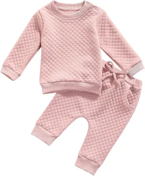 Newborn Baby Boy Girl Clothes Gender Neutral Sweatsuit Unisex Solid Outfit Long Sleeve Warm Pullover Pant Set