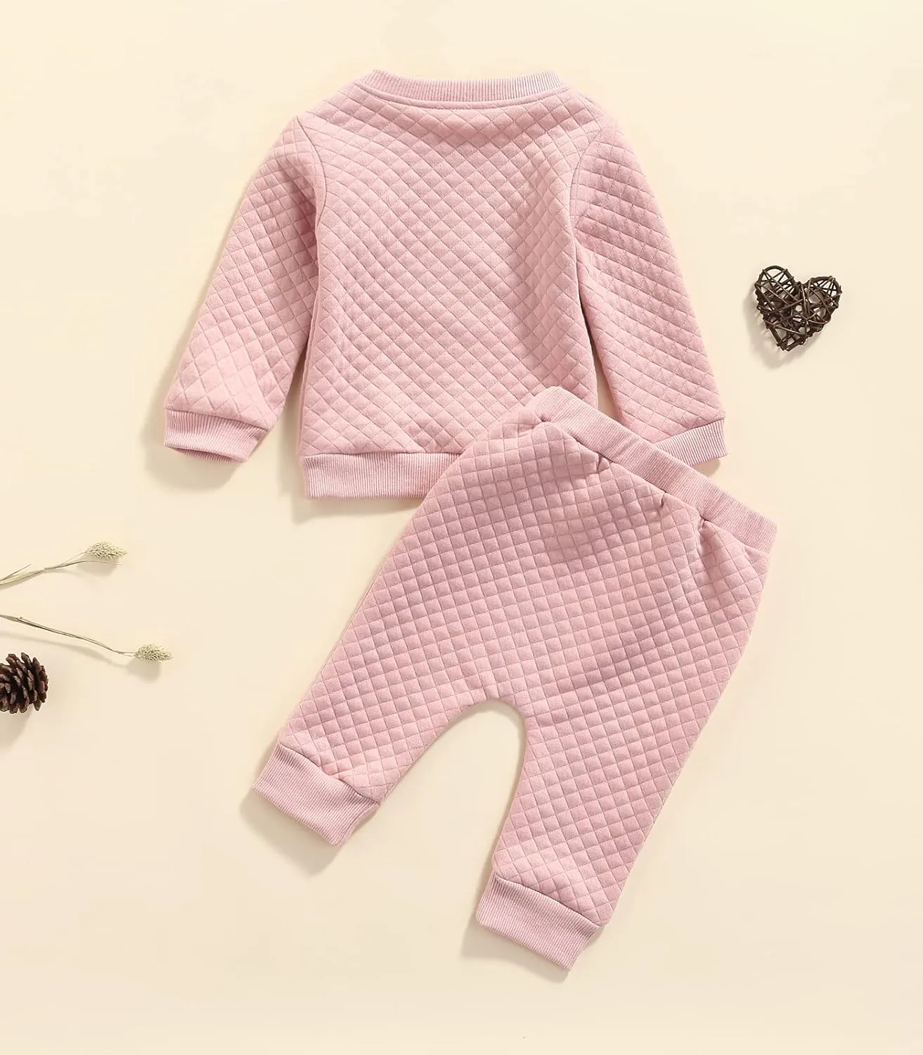 Newborn Baby Boy Girl Clothes Gender Neutral Sweatsuit Unisex Solid Outfit Long Sleeve Warm Pullover Pant Set