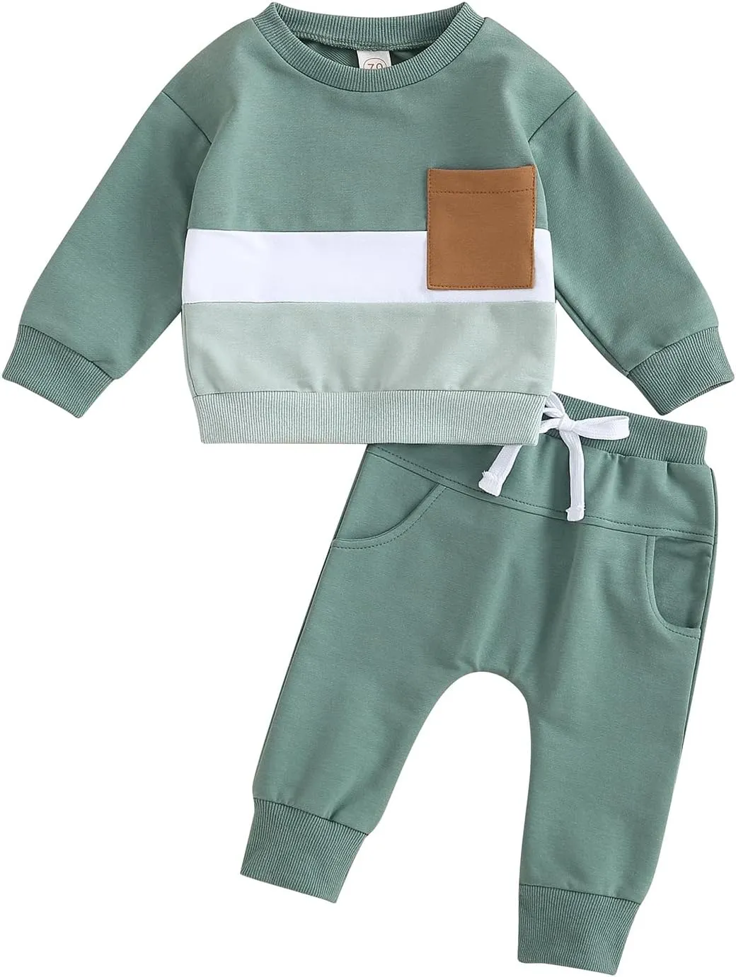 Newborn Baby Boy Girl Clothes Gender Neutral Sweatsuit Unisex Solid Outfit Long Sleeve Warm Pullover Pant Set