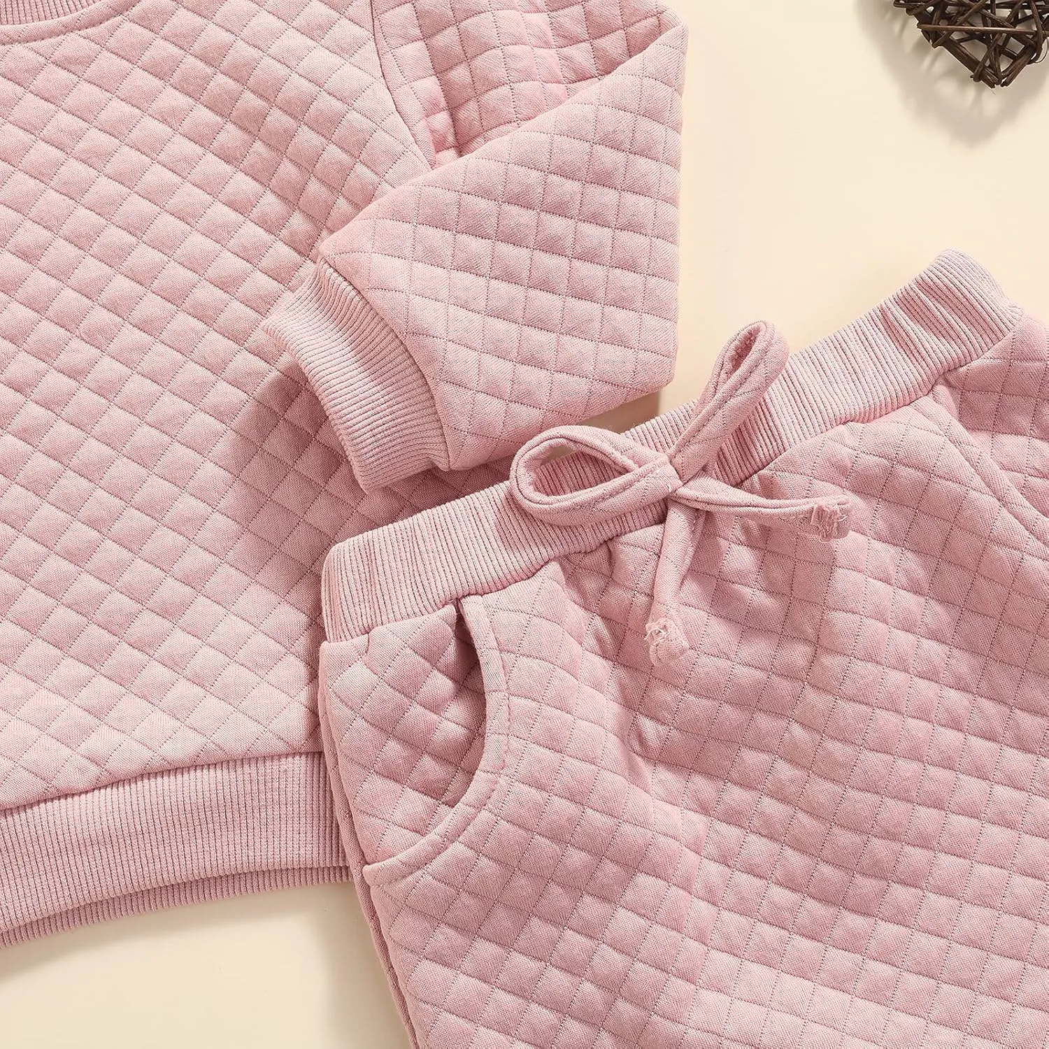 Newborn Baby Boy Girl Clothes Gender Neutral Sweatsuit Unisex Solid Outfit Long Sleeve Warm Pullover Pant Set