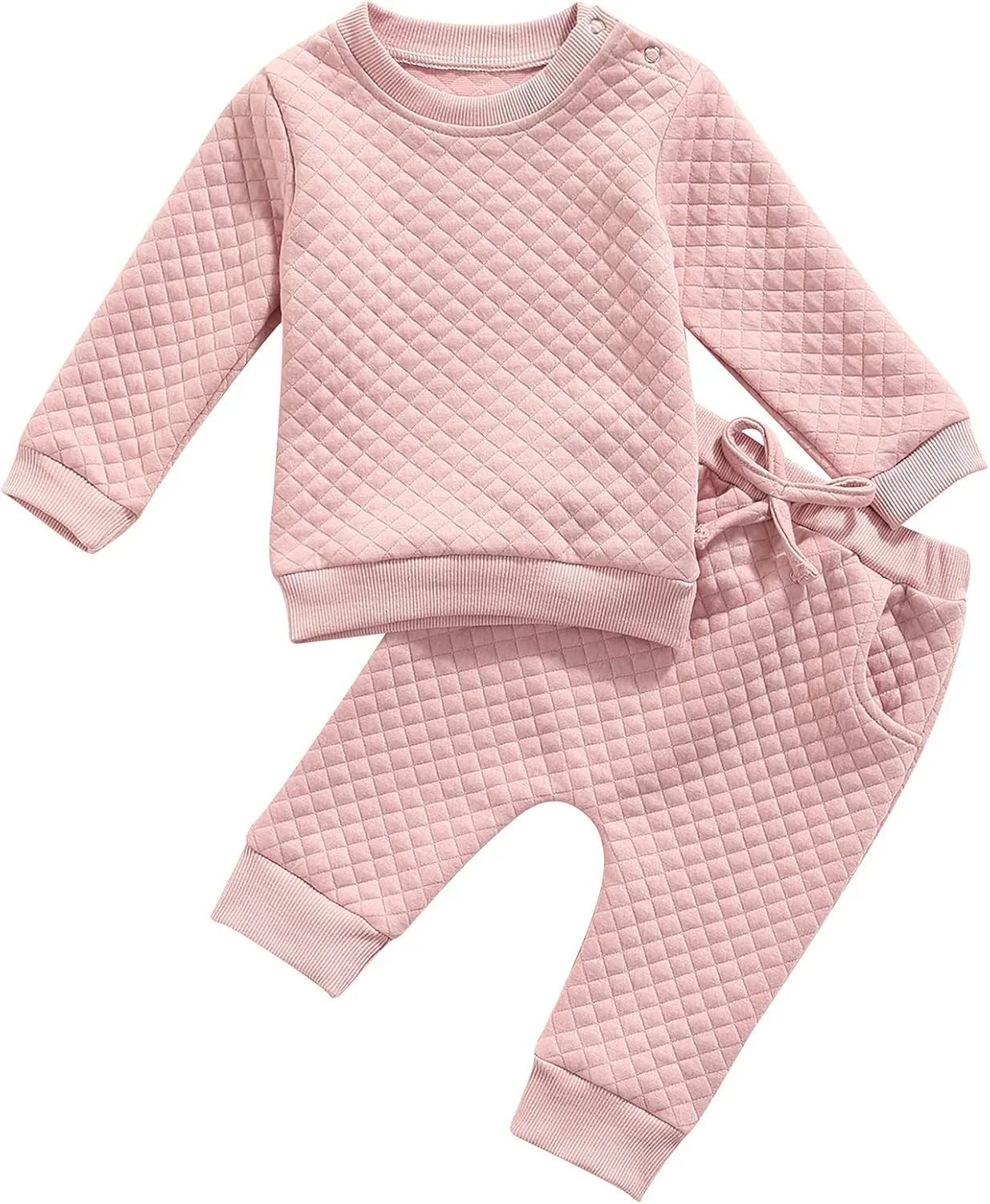 Newborn Baby Boy Girl Clothes Gender Neutral Sweatsuit Unisex Solid Outfit Long Sleeve Warm Pullover Pant Set