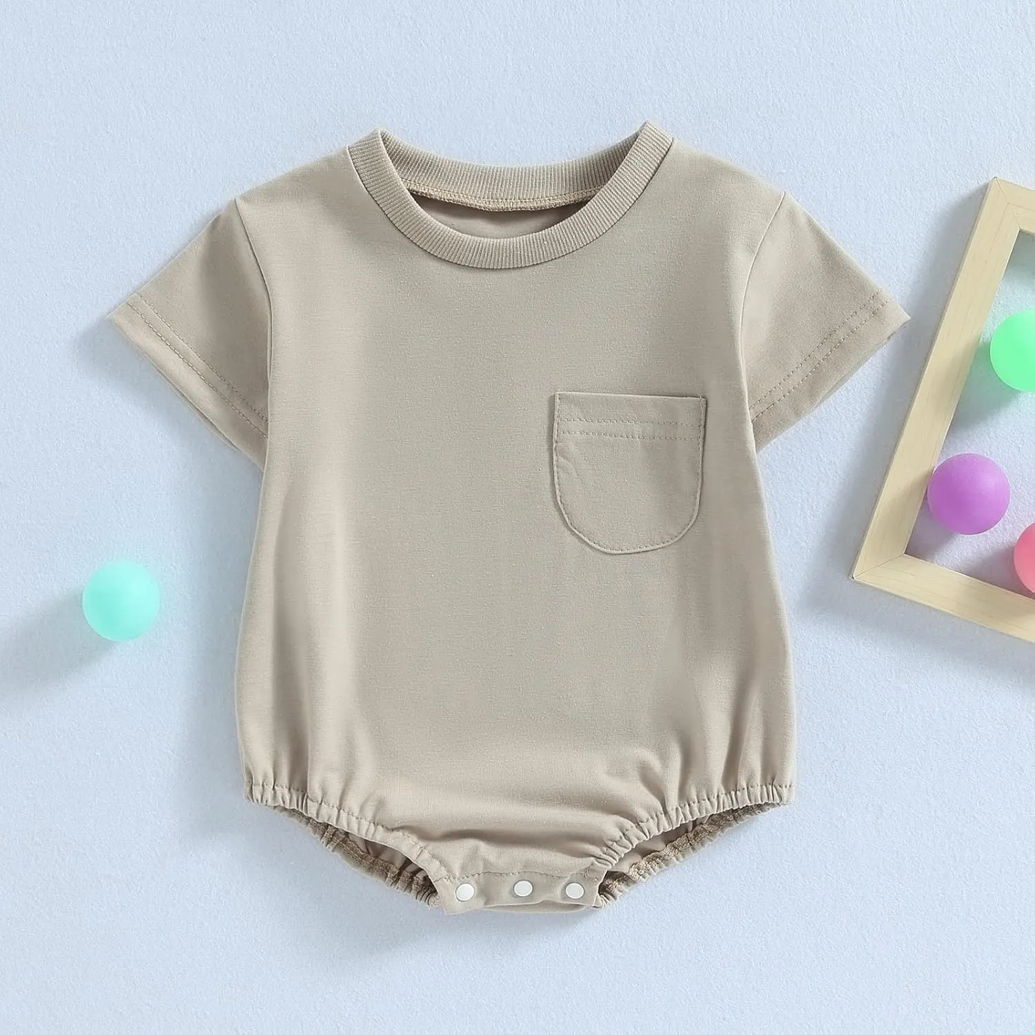 Newborn Baby Boy Girl Neutral Clothes Plain Cotton Bubble Romper Solid Short Sleeve Bodysuit Summer Outfit