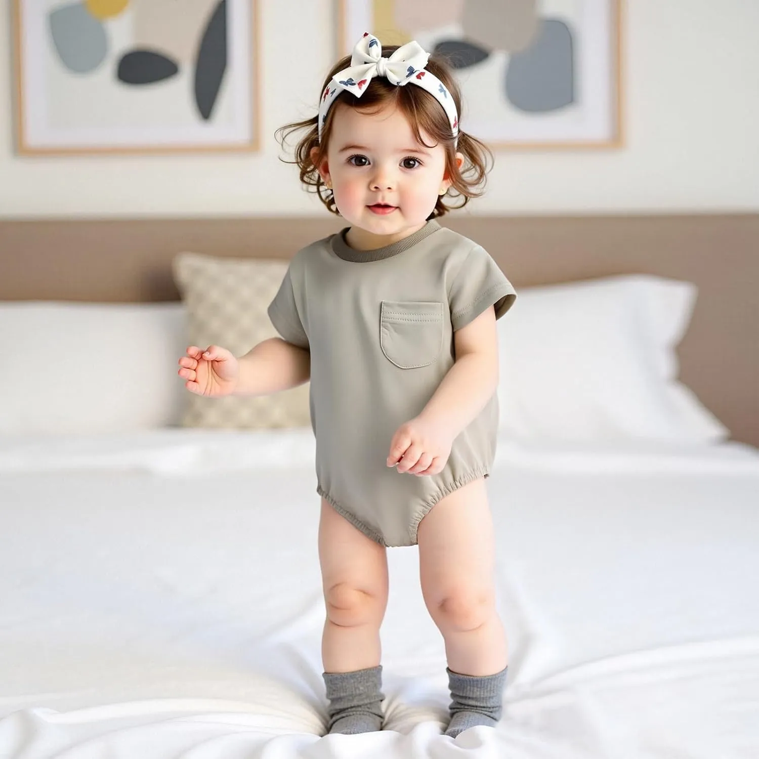 Newborn Baby Boy Girl Neutral Clothes Plain Cotton Bubble Romper Solid Short Sleeve Bodysuit Summer Outfit