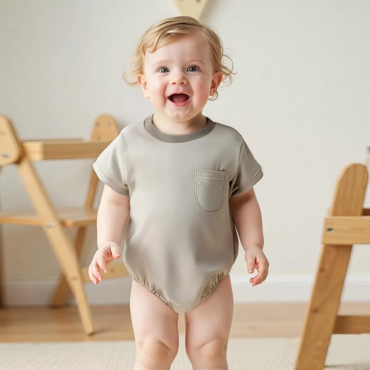 Newborn Baby Boy Girl Neutral Clothes Plain Cotton Bubble Romper Solid Short Sleeve Bodysuit Summer Outfit