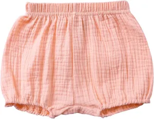 Newborn Baby Cotton Bloomers Shorts Linen Blend Bubble Shorts Girls Boys Elastic Waist Loose Fit Solid Color Summer Wear