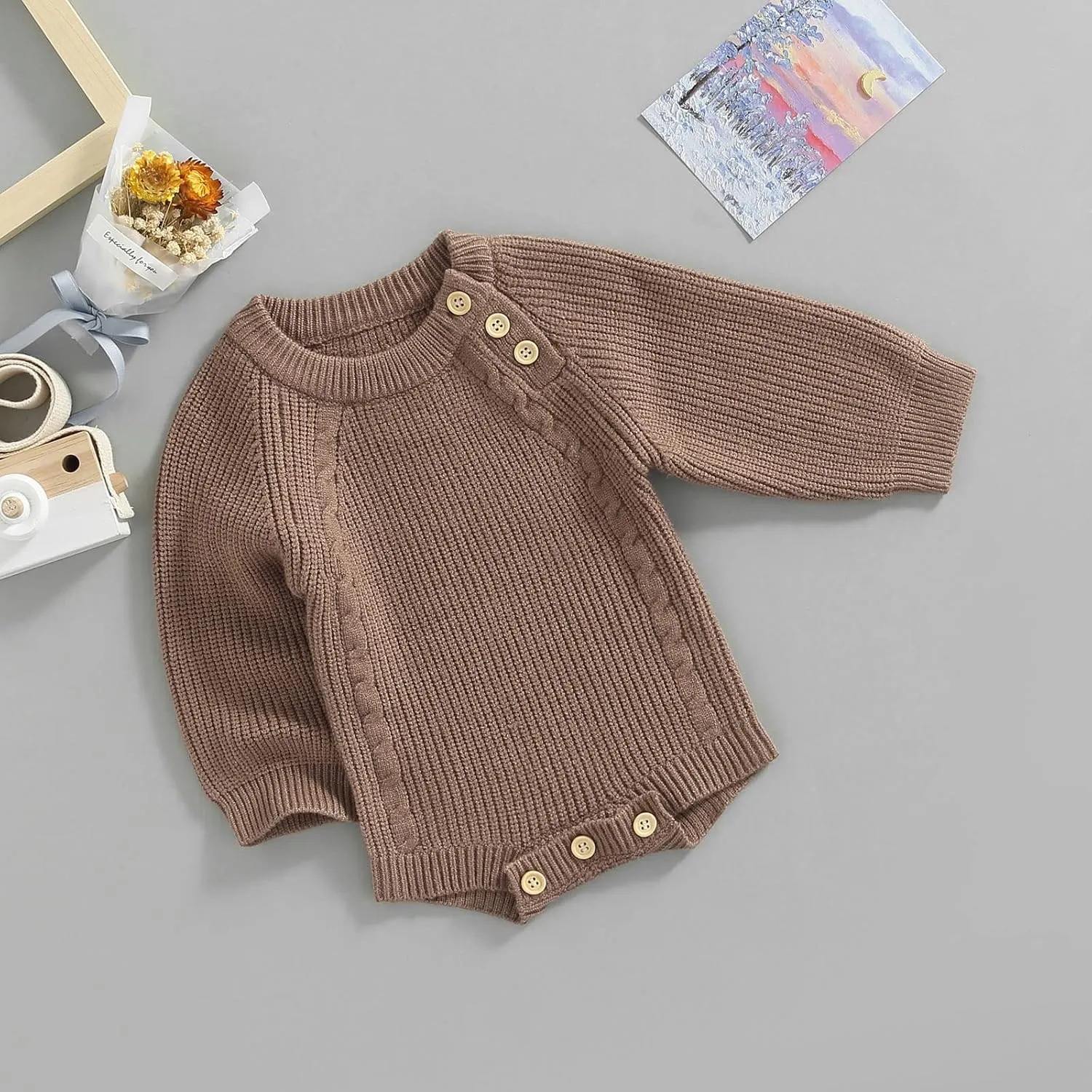 Newborn Baby Girl Boy Knit Sweater Romper Neutral One Piece Bodysuit Pullover Fall Winter Clothes