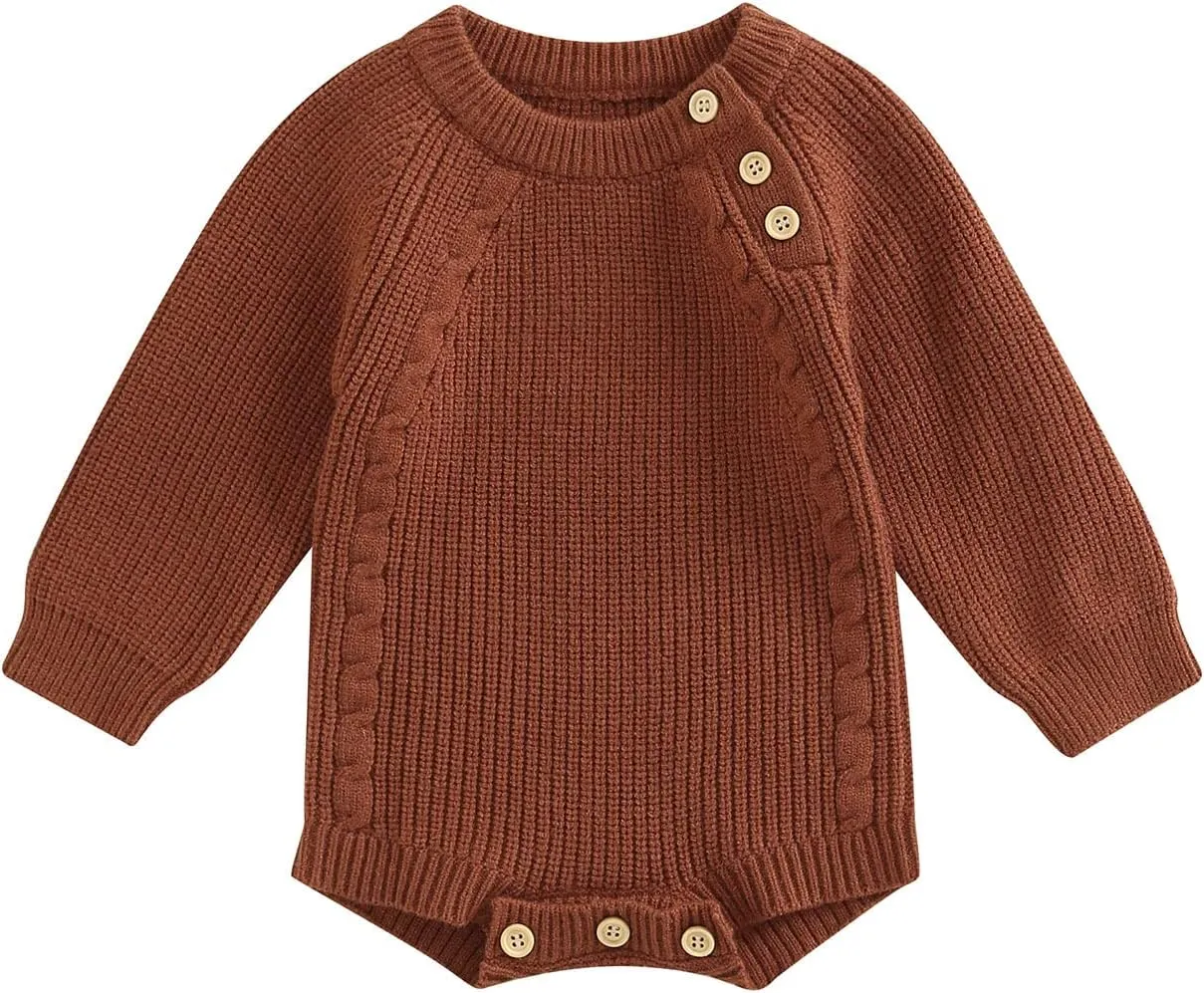 Newborn Baby Girl Boy Knit Sweater Romper Neutral One Piece Bodysuit Pullover Fall Winter Clothes