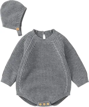 Newborn Baby Girl Boy Knit Sweater Romper Neutral One Piece Bodysuit Pullover Fall Winter Clothes