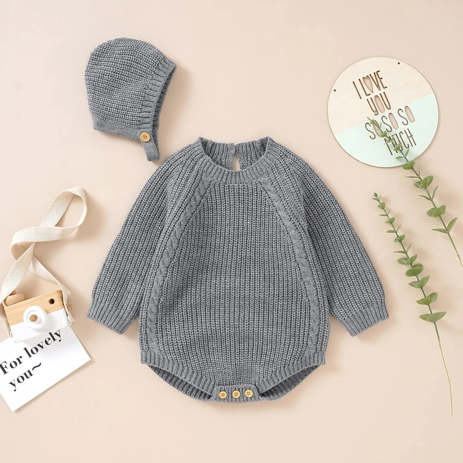Newborn Baby Girl Boy Knit Sweater Romper Neutral One Piece Bodysuit Pullover Fall Winter Clothes
