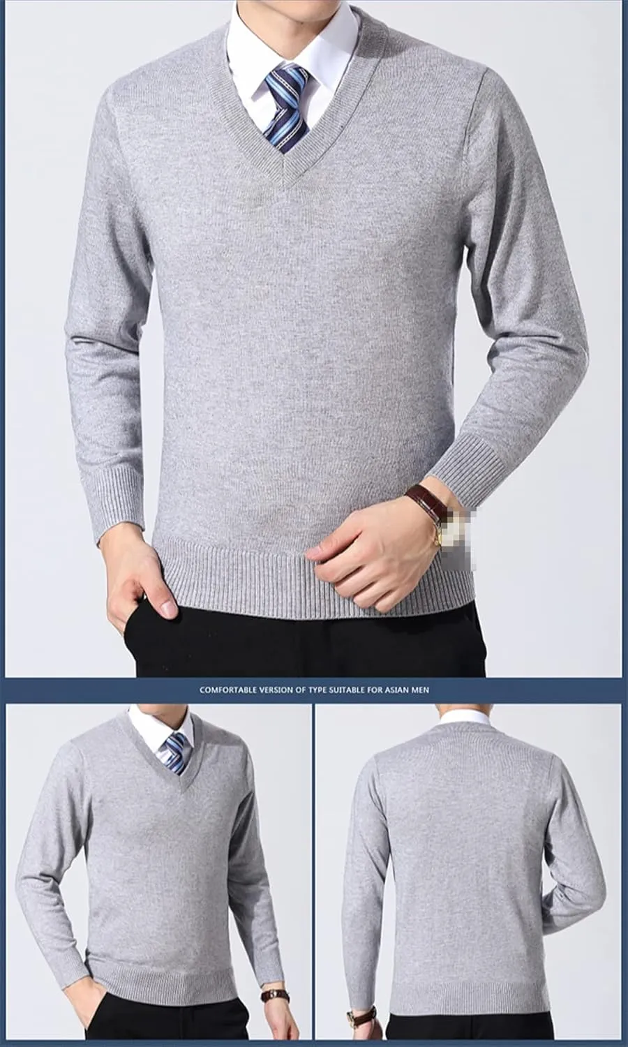 Niiyyjj Sweater Pullovers Men Casual Solid Color Knitted Sweaters V Neck Woolen Pullovers Sweater