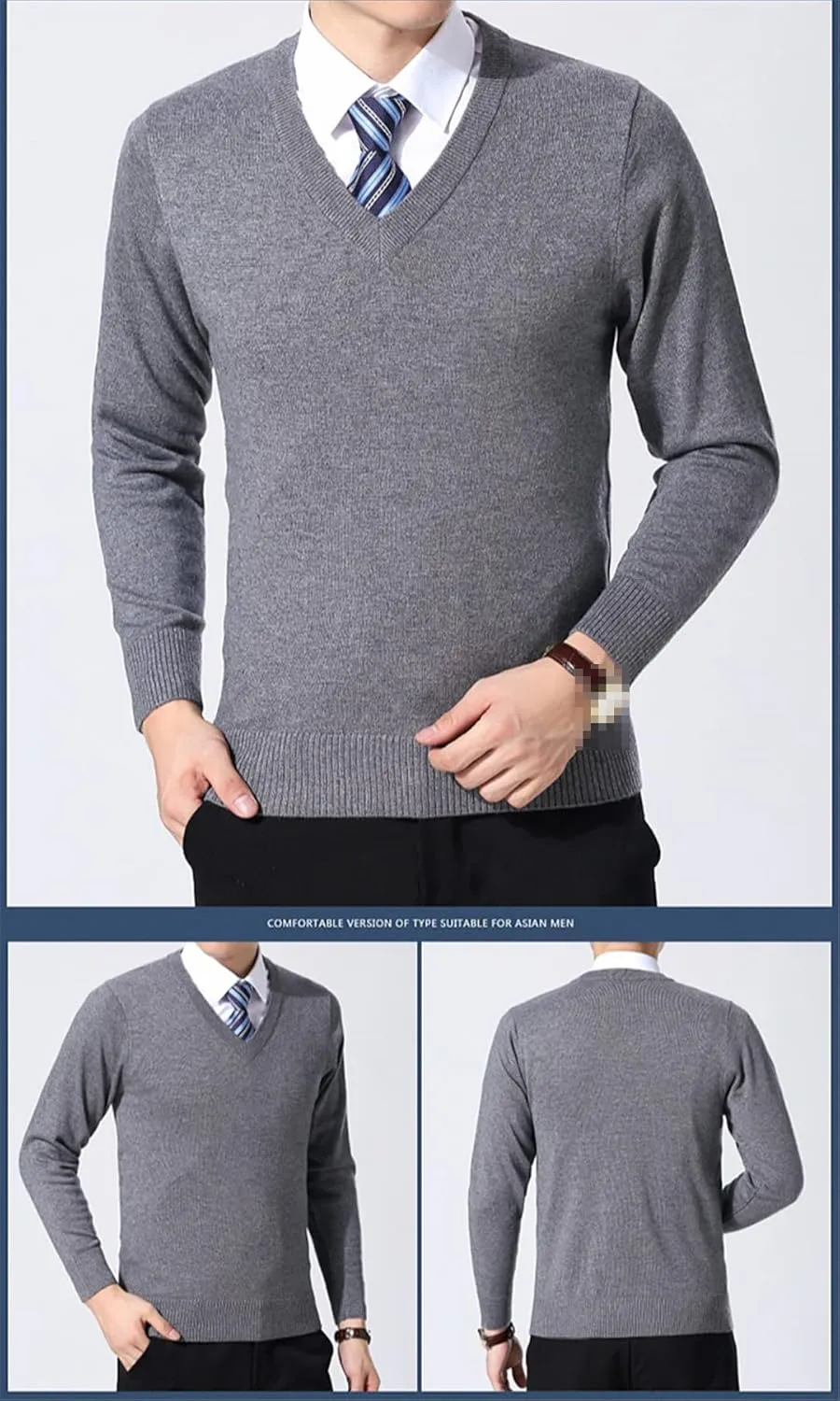 Niiyyjj Sweater Pullovers Men Casual Solid Color Knitted Sweaters V Neck Woolen Pullovers Sweater